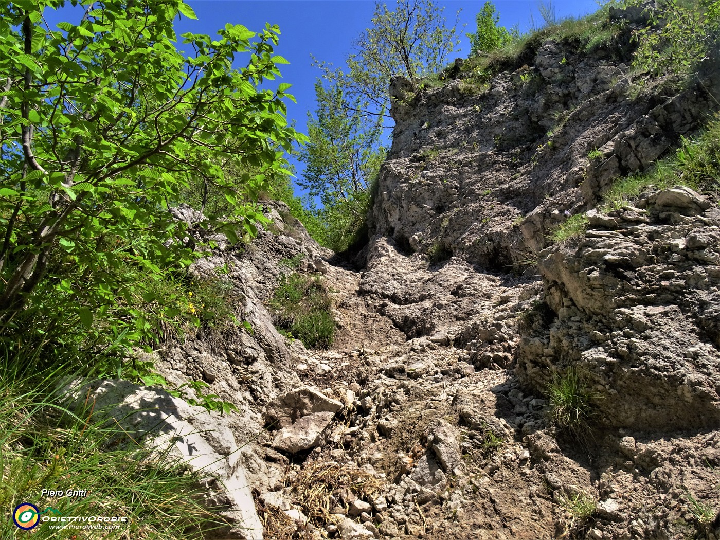 72 Ripido e tormentato il sentiero di risalita al Costone.JPG